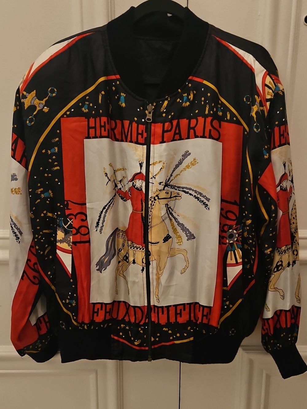 Red & Black Silk-Style Bomber Jacket